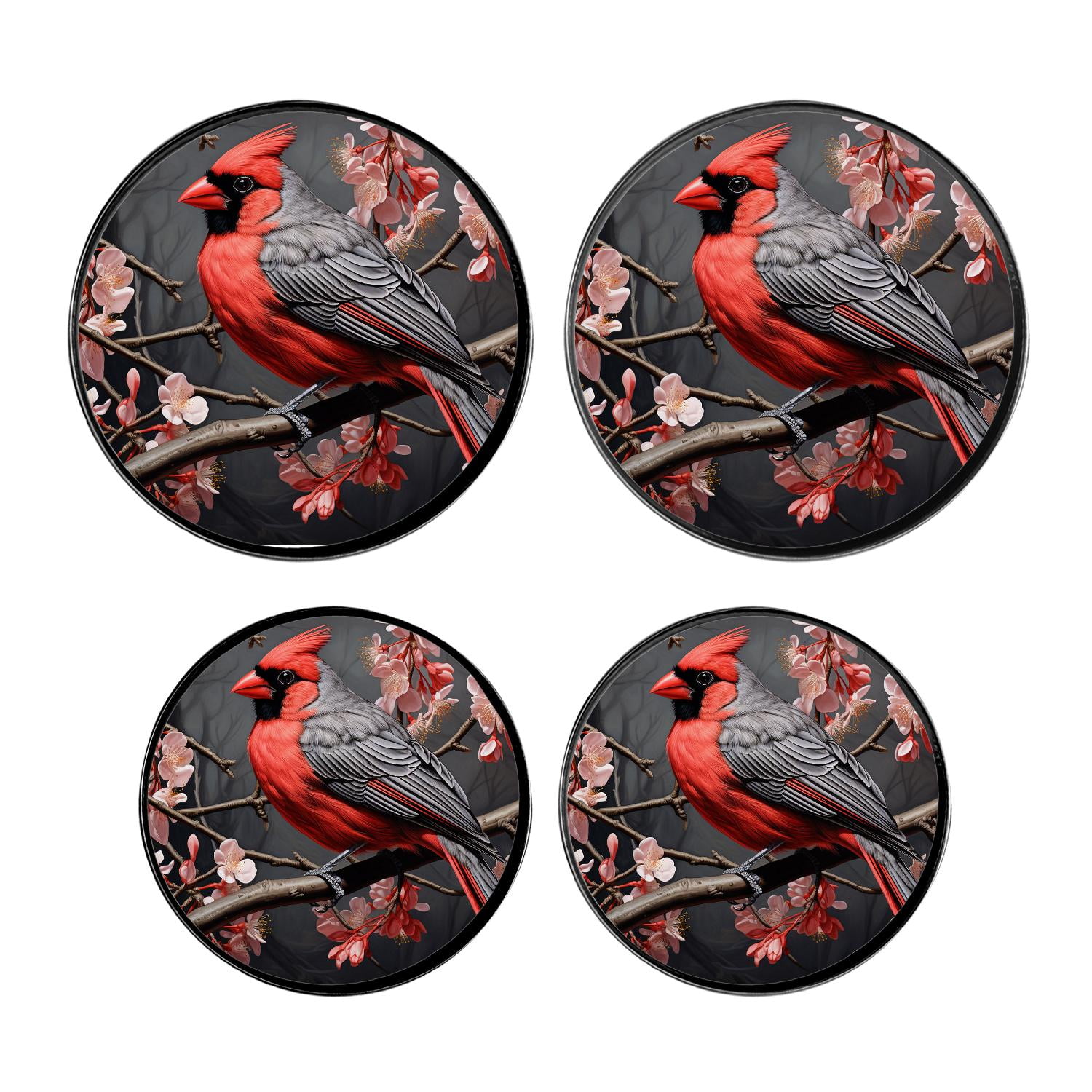 Stove Burner Covers 4 Pcs for Home Decor Cooktop Decorative ,Cardinal and Blooming Cherry colorful, Round Electric Stove Burner Covers 8Inch And 10Inch