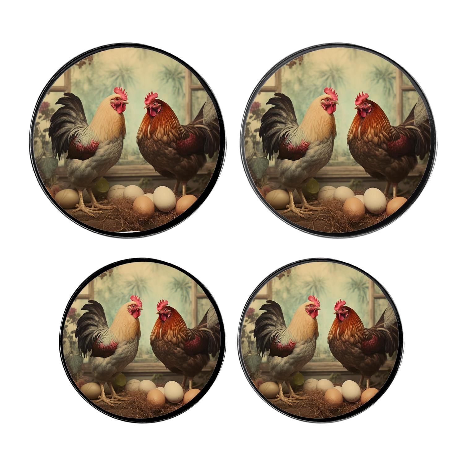 Stove Burner Covers 4 Pcs for Home Decor Cooktop Decorative ,Hen and Rooster with Colored Eggs Exquisite, Round Electric Stove Burner Covers 8Inch And 10Inch