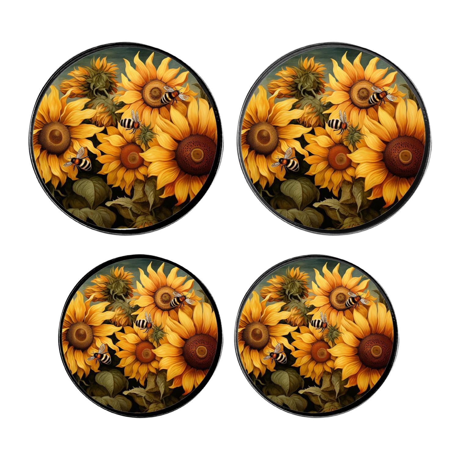 Stove Burner Covers 4 Pcs for Home Decor Cooktop Decorative ,Honey Bees Sunflower Floral colorful pattern, Round Electric Stove Burner Covers 8Inch And 10Inch