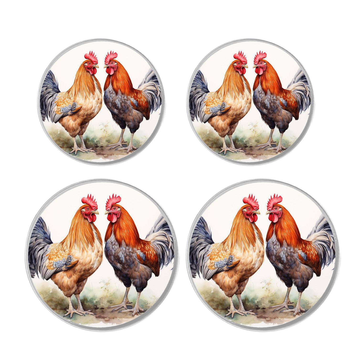Stove Burner Covers 4 Pcs for ,Chicken Rooster Grass Vintage pattern, Round Gas Stove Burner Cover 8Inch And 10Inch