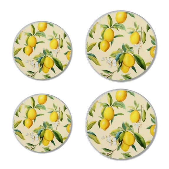 Stove Burner Covers 4 Pcs for Decorative Gas Stove Burner Cover 8Inch And 10Inch ,Citrus Fruit Lemons with Green Leaves and Flowers Exquisite Art