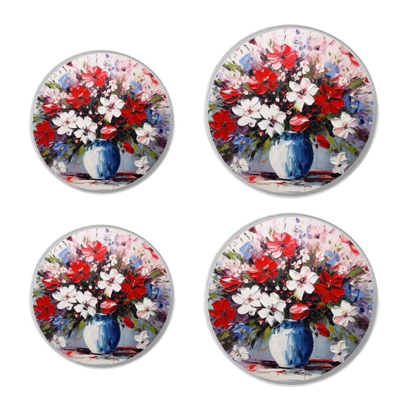 Stove Burner Covers 4 Pcs for Decorative Gas Stove Burner Cover 8Inch And 10Inch ,Red Flowers Painting