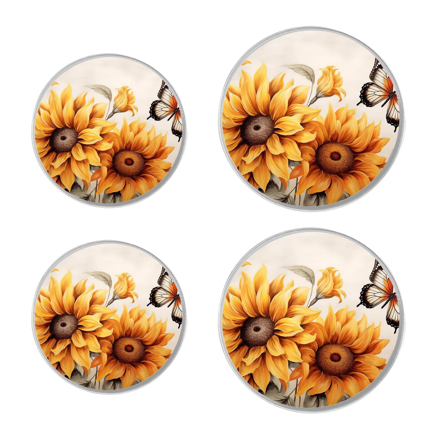 Stove Burner Covers 4 Pcs for Decorative Gas Stove Burner Cover 8Inch And 10Inch ,Retro Farmhouse Sunflowers elegant design