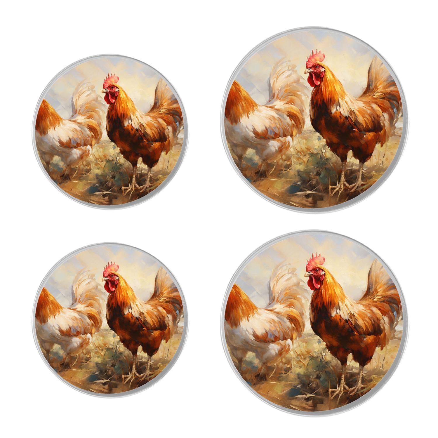 Stove Burner Covers 4 Pcs for Decorative Gas Stove Burner Cover 8Inch And 10Inch ,Rooster and chickens Beautiful Painting