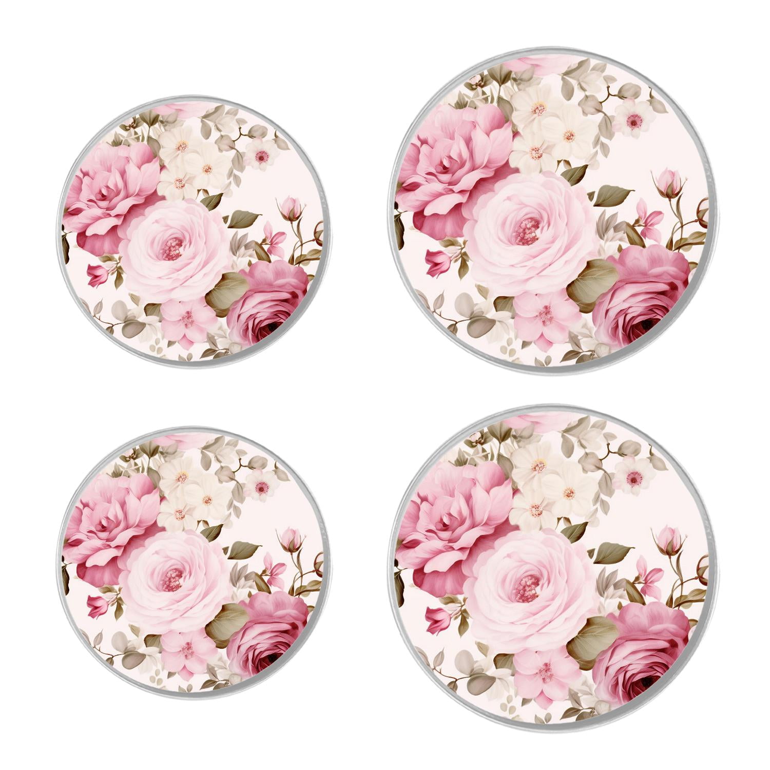 Stove Burner Covers 4 Pcs for ,Spring Pink Floral Roses image, Round Gas Stove Burner Cover 8Inch And 10Inch