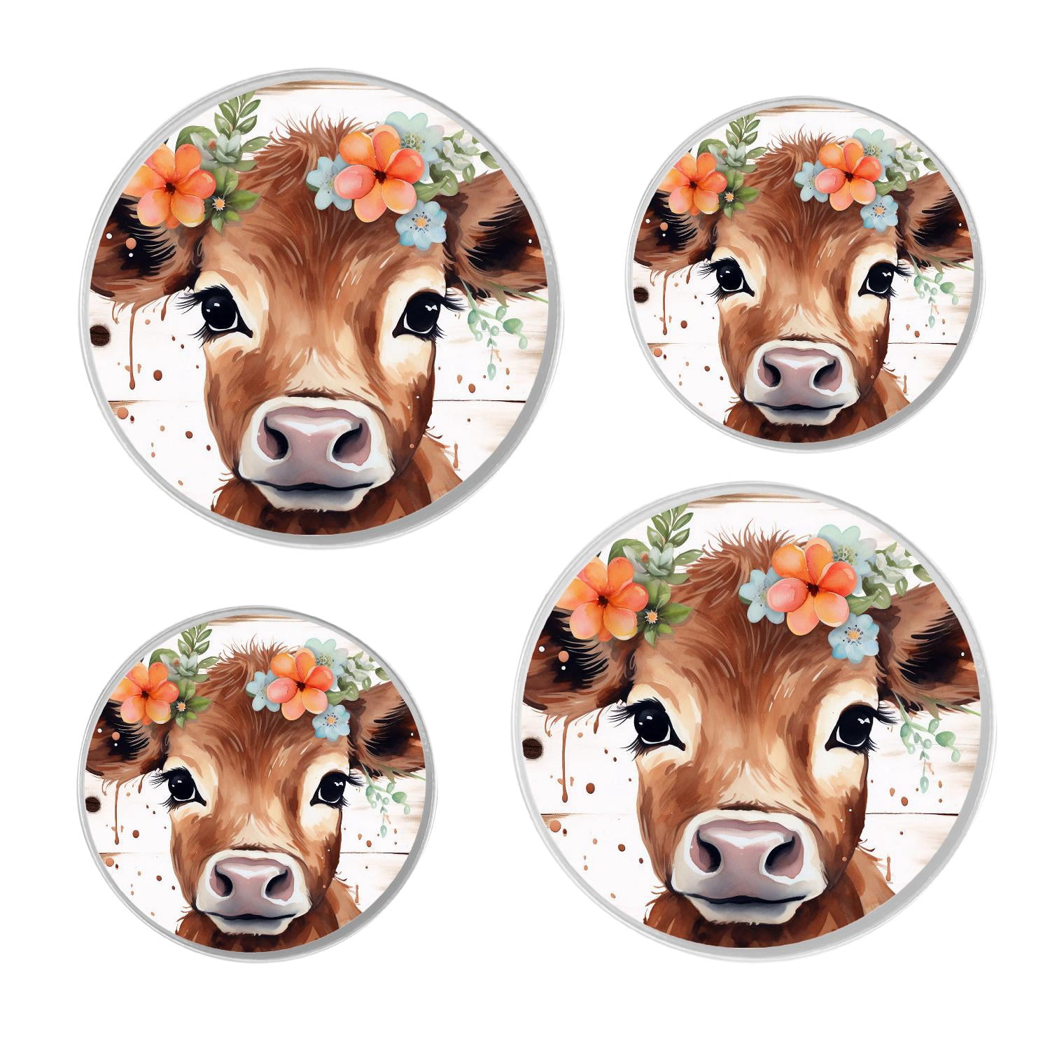 Stove Burner Covers 4 Pcs for ,Farmhouse Cow Wooden art, Round Gas Stove Burner Cover 8Inch And 10Inch