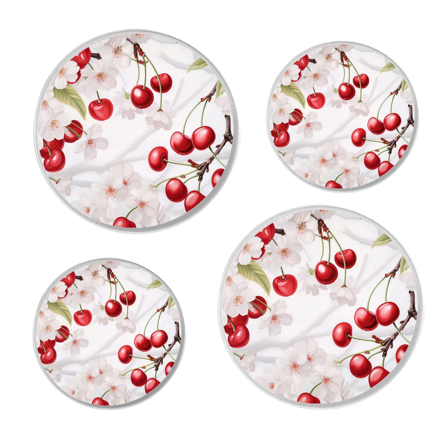Stove Burner Covers 4 Pcs for ,Red Cherries Green Leaves colorful, Round Gas Stove Burner Cover 8Inch And 10Inch