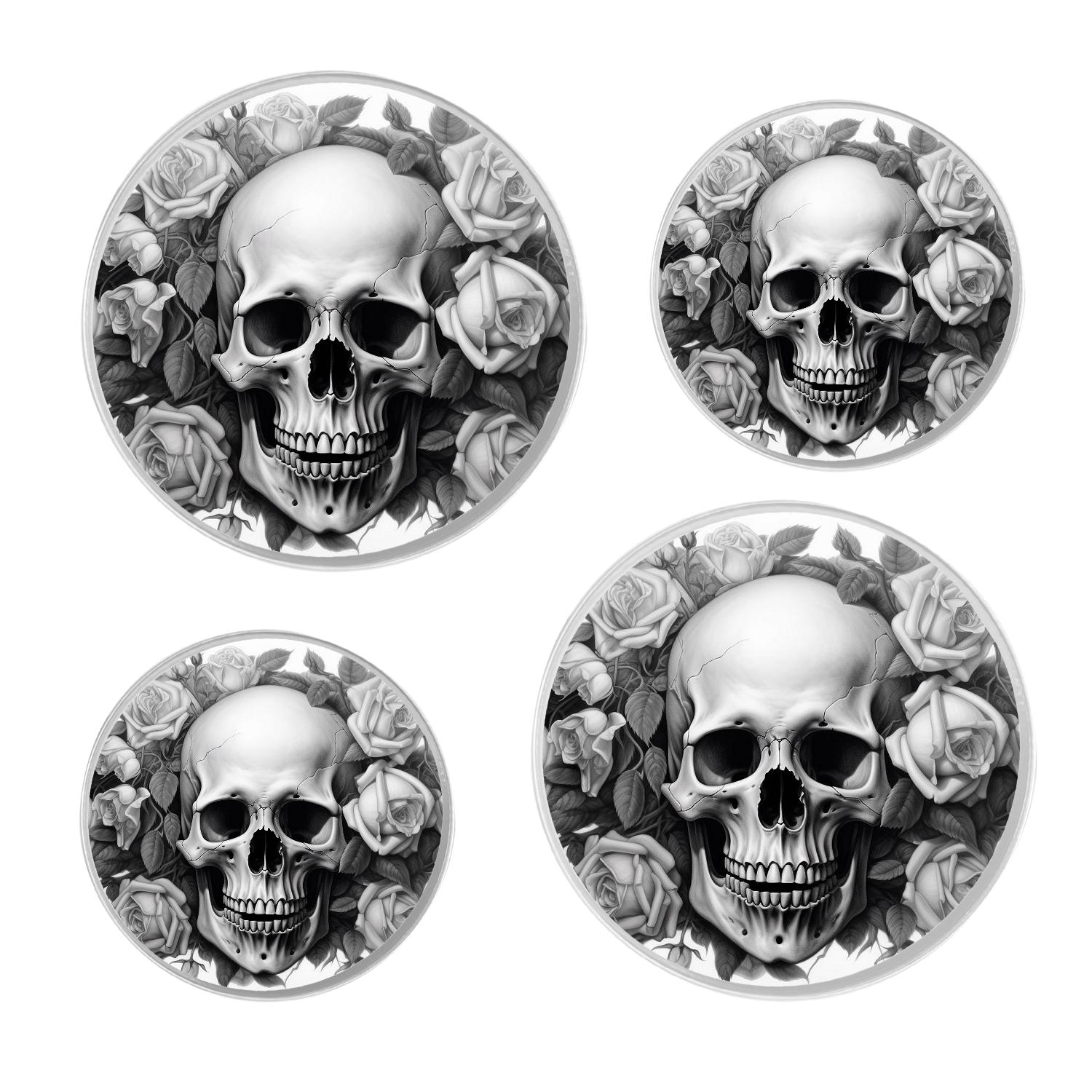 Stove Burner Covers 4 Pcs for ,Sugar Skull Rose Flower 3D Day of The Dead drawing, Round Gas Stove Burner Cover 8Inch And 10Inch