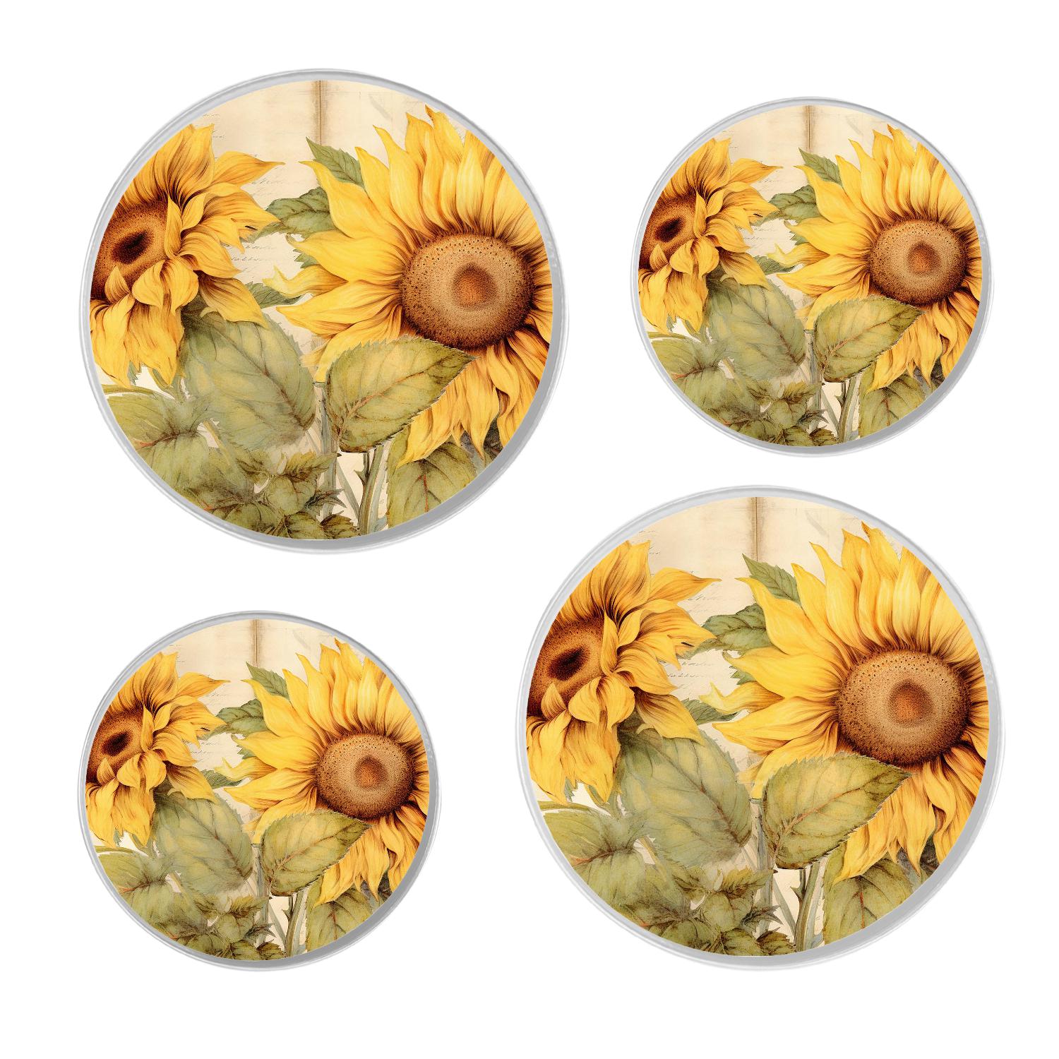 Stove Burner Covers 4 Pcs for ,Vintage Farm Sunflowers print, Round Gas
