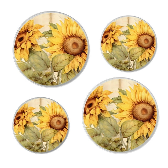 Stove Burner Covers 4 Pcs for ,Vintage Farm Sunflowers print, Round Gas