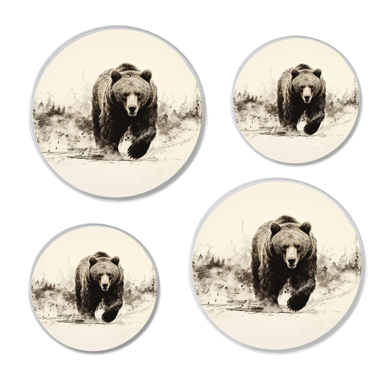 Stove Burner Covers 4 Pcs for ,Vintage Style Wild Animal Bear Hand Drawing Lovely Pattern, Round Gas Stove Burner Cover 8Inch And 10Inch