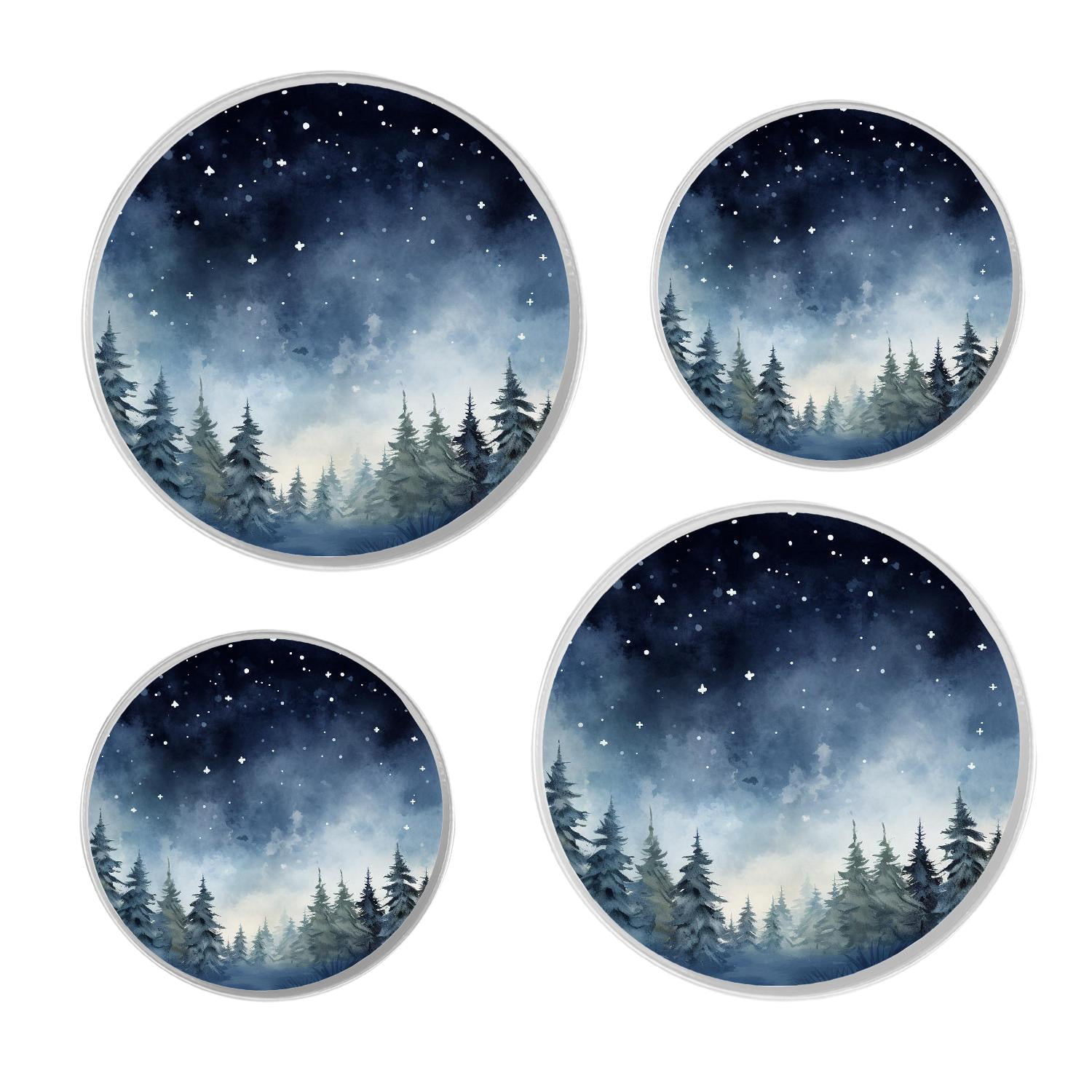 Stove Burner Covers 4 Pcs for ,Winter Pine Trees and Snowfall creative, Round Gas Stove Burner Cover 8Inch And 10Inch