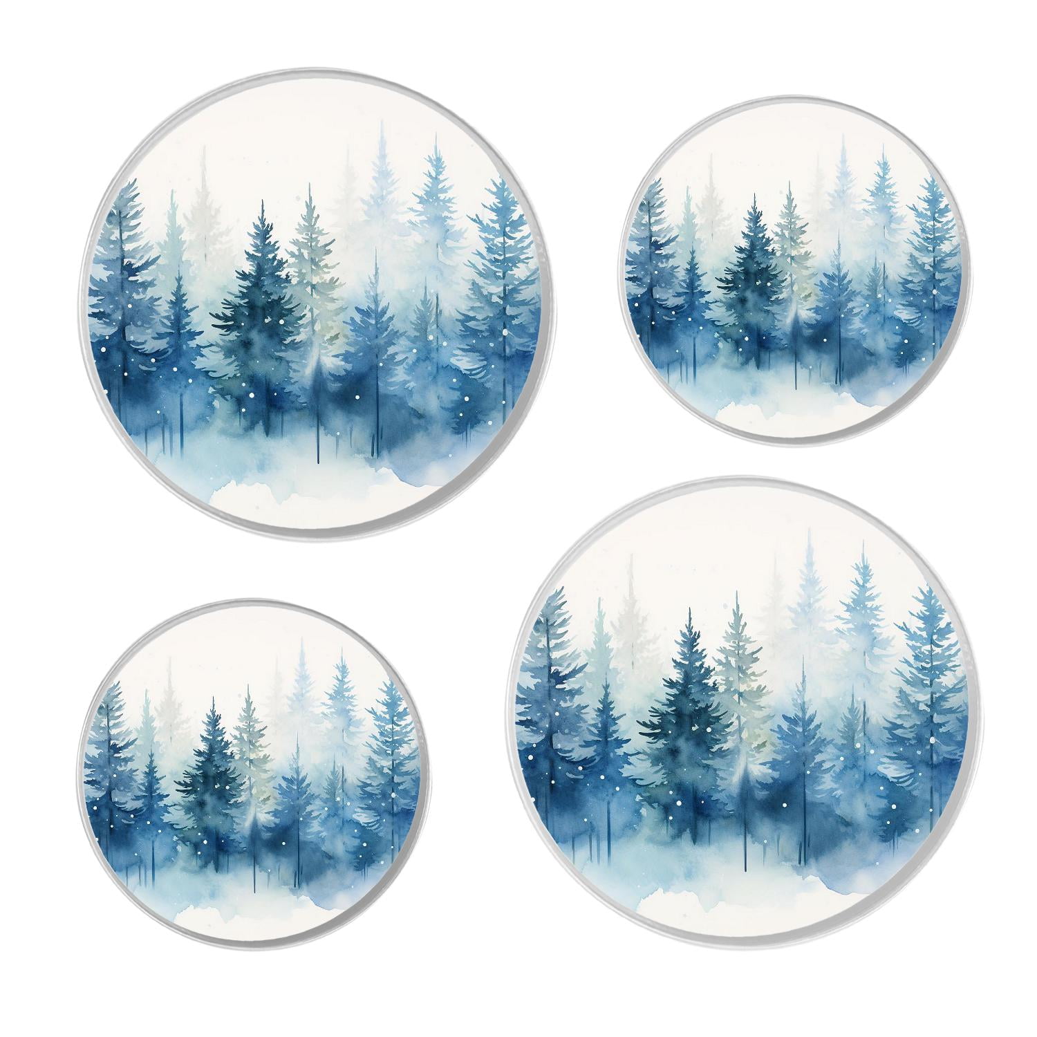 Stove Burner Covers 4 Pcs for ,Winter Pine Trees and Snowfall print, Round Gas Stove Burner Cover 8Inch And 10Inch