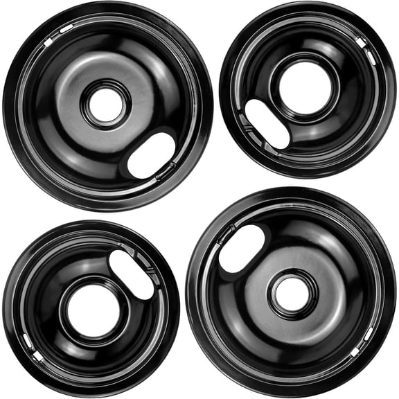 Stove Burner Covers W10288051 Burner Drip Pans -2 Packs 6 W10290353 Black Porcelain Burner Pans and 8" W10290350 Stove Top Covers for Electric Stove by