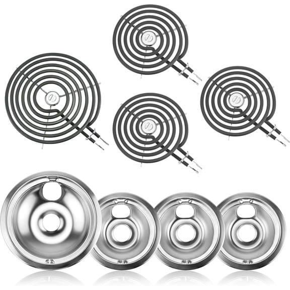 Stove Burner Drip Pan WB31T10010(6") WB31T10011(8") and Electric Stove Replacement Burner WB30M1(6") and WB30M2(8") Compatible for G-E Hot-point Ken-more Electric Range Stove by