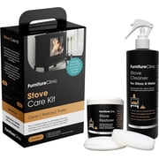 Furniture Clinic Stove Care Kit   Clean & Restore Log Burners, Grates, Fireplaces | Removes Soot & Dirt | One Bottle Glass & Metal Cleaner + Stove Polish | 500ml / 17 Fl Oz Each Bottle