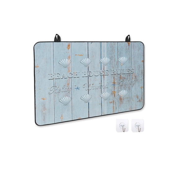Stove Cover for Electric Stove, Beach House Rules Shabby Retro Blue Wooden Board Stove Top Cover for Glass Top, Heat Resistant Rubber Mat Foldable Cooktop Cover Top Protector, 36"x21"