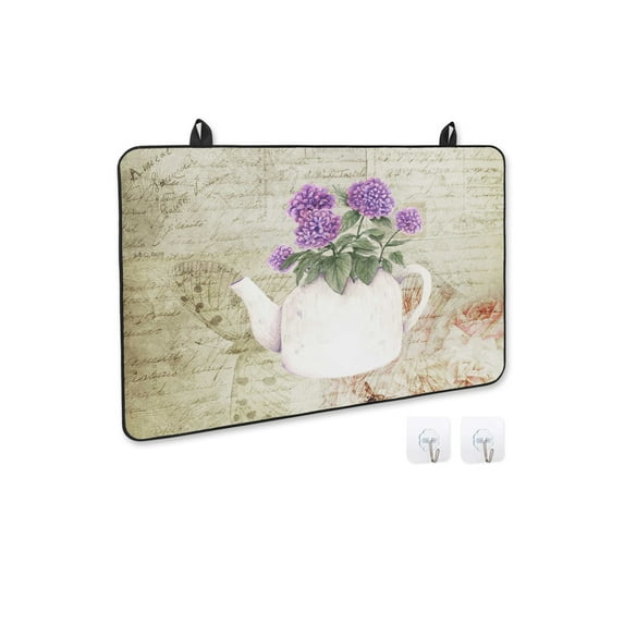 Stove Cover for Electric Stove, Vintage Purple Flowers in Kettle Stove Top Cover for Glass Top, Heat Resistant Rubber Mat Foldable Cooktop Cover Top Protector, 24"x21"
