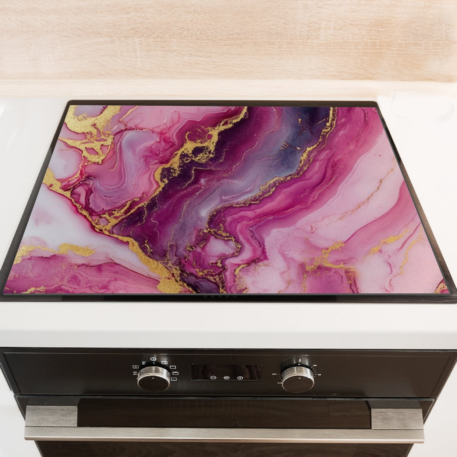 Stove Cover For Gas Stove, Pink Gold Marble Print Modern Decorative Glass Induction Cooktop Protector, Foldable Multifunctional Protector Mat for Kitchen RV (28×20 Inch)