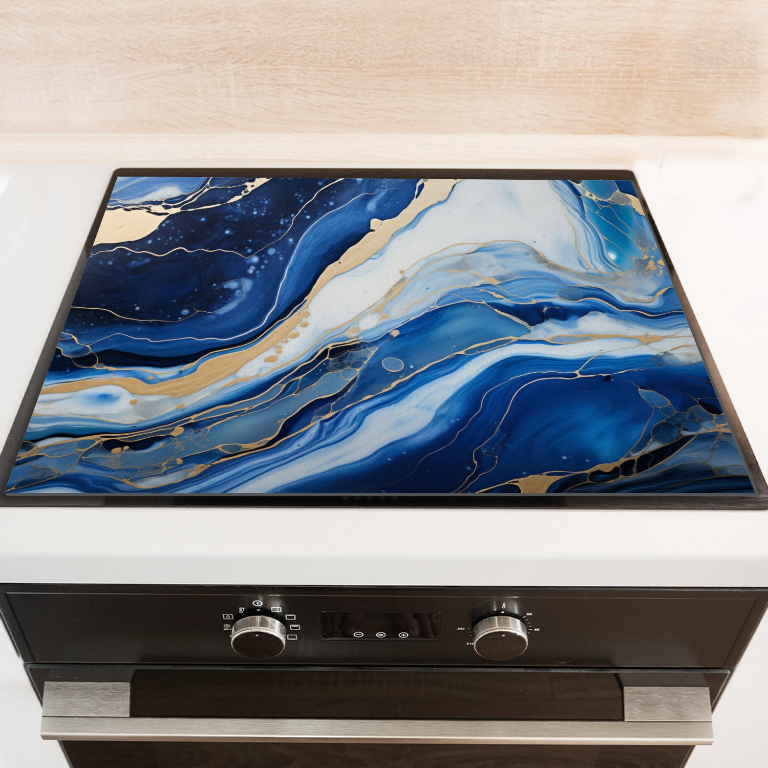Stove Cover For Glass Top Electric Stove, Abstract Blue Marble Print Square Foldable Kitchen Coooktop Protecor Mat, Decoration Waterproof Pad for Kitchen RV(28×20 Inch)