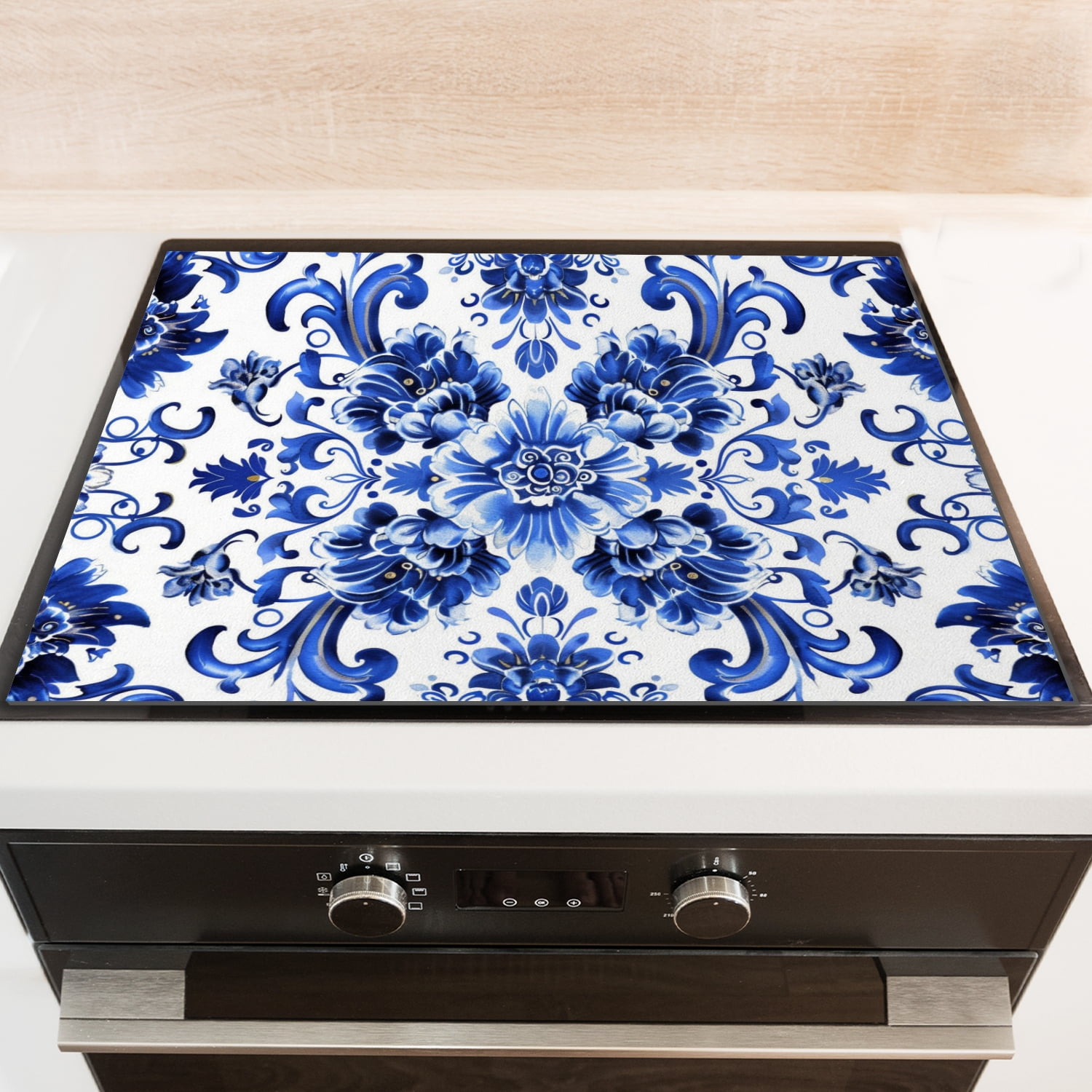 Stove Cover For Glass Top Electric Stove, Blue And White Pattern Square Foldable Kitchen Coooktop Protector Mat, Decoration Waterproof Pad for Kitchen RV(28×20 Inch)