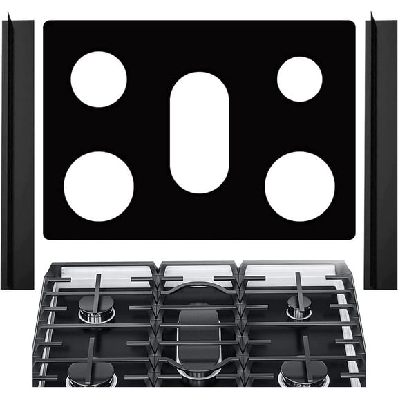 Stove Cover, Stove Covers Reusable Gas Range Protectors, 0.3mm Reusable Gas Stove Burner Covers with 2Pcs Silicone Stove Counter Gap Cover Long & Wide Gap Filler(Black)