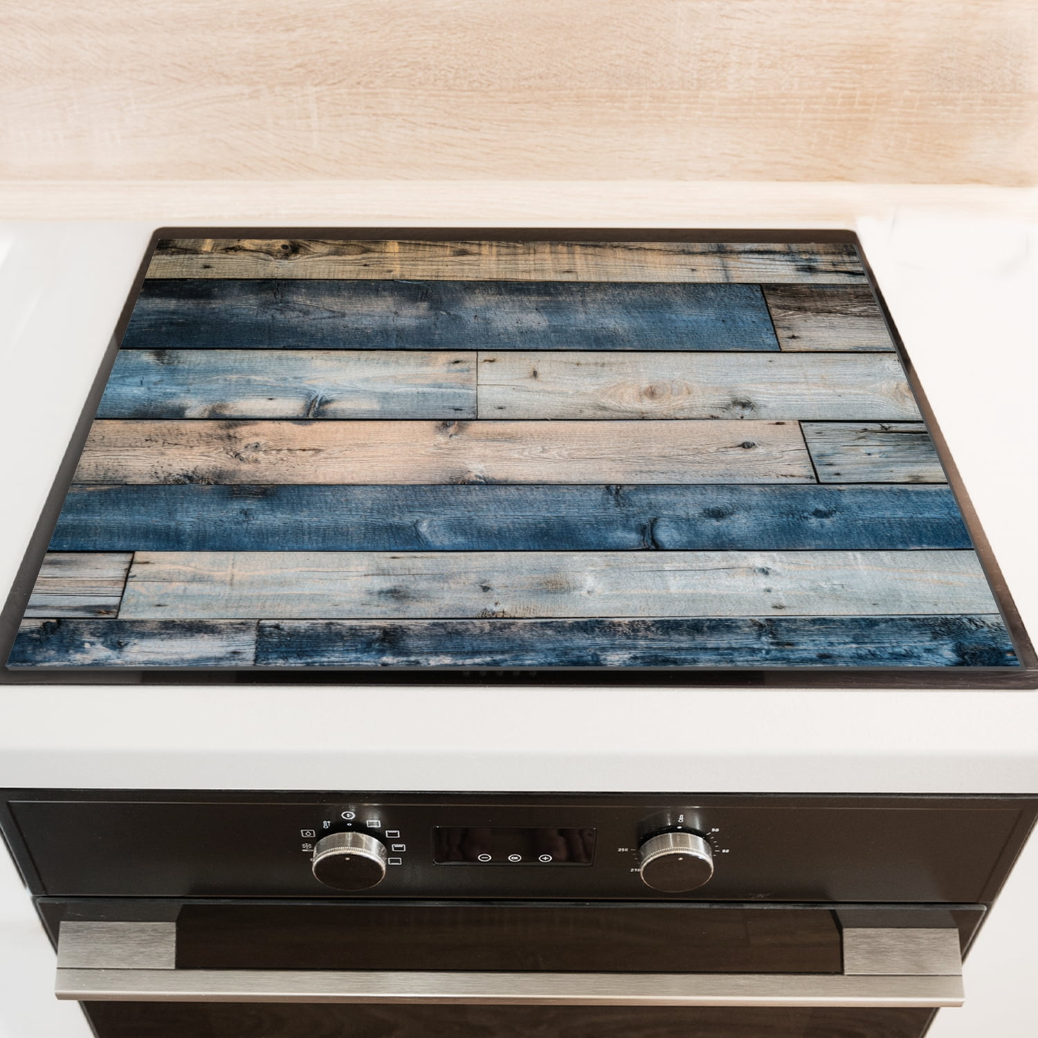 Stove Covers for Electric Stoves, Blue Brown Wood Print Foldable Multipurpose Diatomite Cooktop Covers Mat, Square Washable Decorative Pad for Kitchen RV (28×20 Inch)