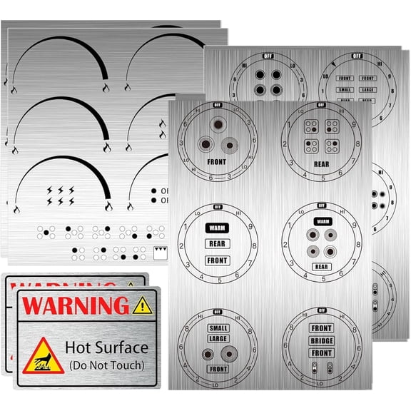 Stove Dials Stickers for Burner Cook Top Hob Cooker 38 Pcs Silvery-Metallic Stovetop Knob Symbols Decals Electric Range Knob Kit Decals for Identify The Burners Oven Replacement (Metallic Stovetop)