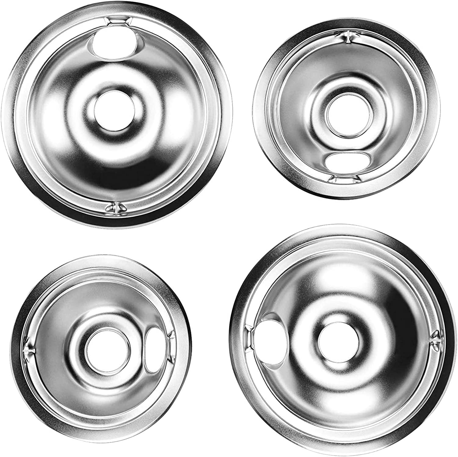 Stove Drip Pans for GE Hotpoint Electric Stove Range,4 Pack Chrome Drip Pans Includes 2 Pack 8 inch WB31T10011 and 2 Pack for 6 Inch WB31T10010 Burner
