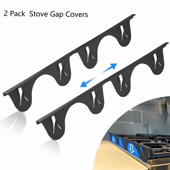 Stove Gap Covers,Stainless Steel Stove Gap Guard Adjustable Length 13.8” to 27.6” for Kitchen, Range Trim Kit, Black