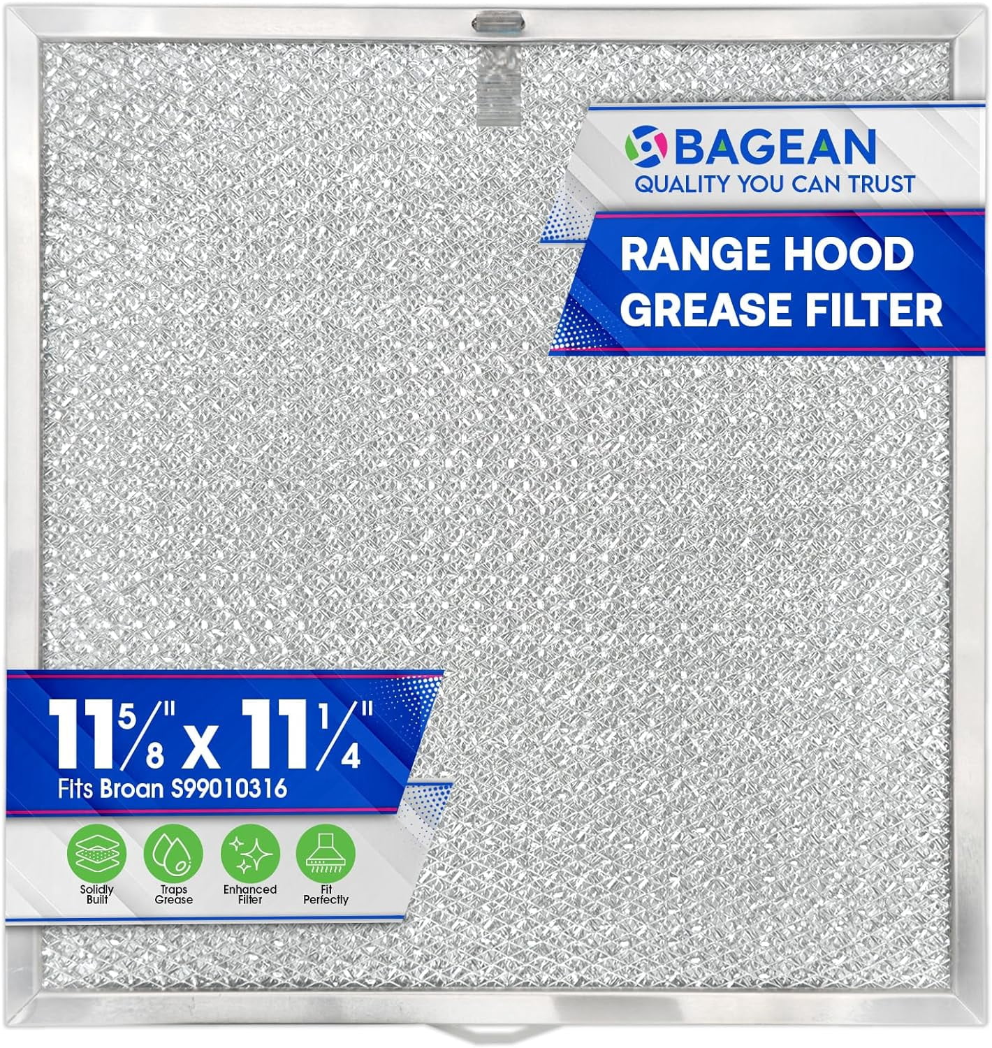 Stove Hood Vent Filter 11.60” x 11.22” BPQTAF S99010316 Compatible with Broan Range Hood Filter Replacement - Aluminum Mesh Kitchen Overhead Fan Screen - Blocks Grease & Filters Oven Air (1-Pk)