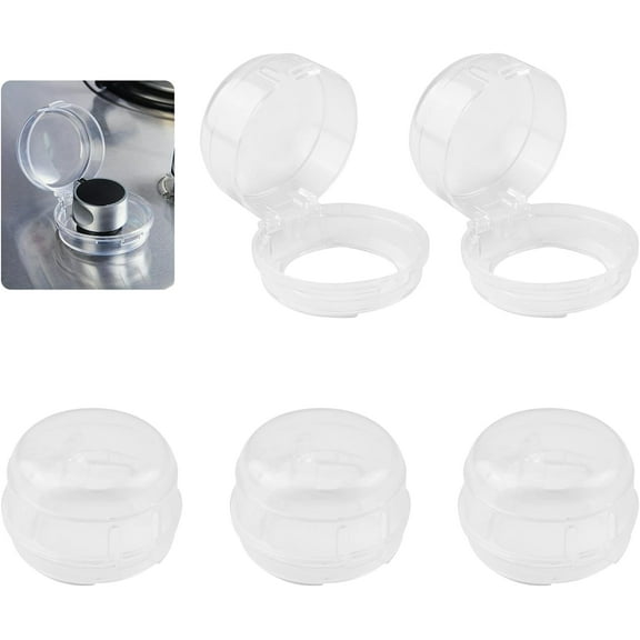 Stove Knob Covers for Child Safety 5PCS Child & Pet Proof Oven Knob Covers with Double-Sided Adhesive Heat-Resistant Gas Knob Covers (Clear View)