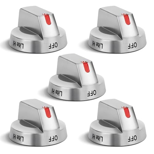 Stove Knob DG94-03500A Replacement Samsung Gas Range Knob DG94-03500U DG94-03500V DG94-03500W (Silver) - 5 Pack