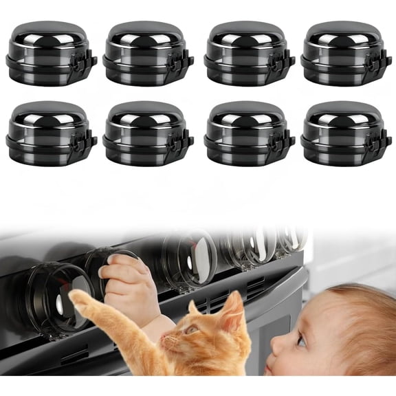 Stove Knob Safety Covers, New 8 Pack Universal Gas Stove Knob Covers, Heat Resistant Oven Knob Locks for Child Safety, Prevents Accidental Activation (A,8PCS)