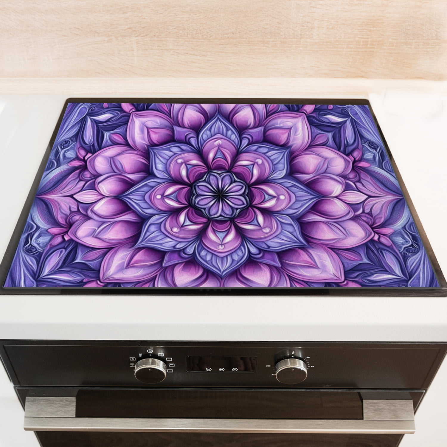 Stove Mat for Electric/Gas Stoves，Purple Floral Mandala Mystery Print Non-Slip Heat Resistant Stove Cover, Easy to Clean Cooktop Protector Mat for Kitchen RV (28×20 Inch)