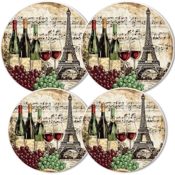 Stove Top Burner Covers Set of 4 - Eiffel Tower & Wine Bottle Design, 8 ...