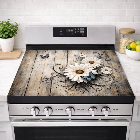 AOHMPT Stove Top Cover 28x20 Inch, Diatomaceous Earth Cooktop Protector, Heat Resistant Non-Slip Anti-Scratch, Vintage Floral Farmhouse Home Kitchen Decor for Electric & Glass Stove Tops