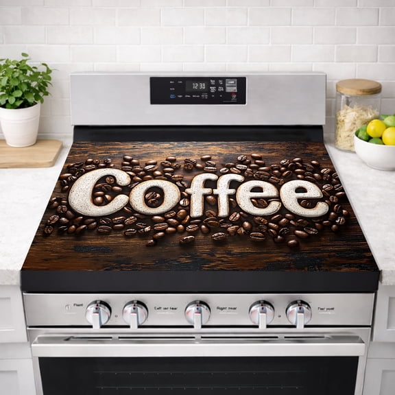 AOHMPT Stove Cover 28x20 inch, Heat Resistant Coffee Print Non-Slip Countertop Decor Protector for Electric Glass Cooktops Made of Diatomaceous Earth