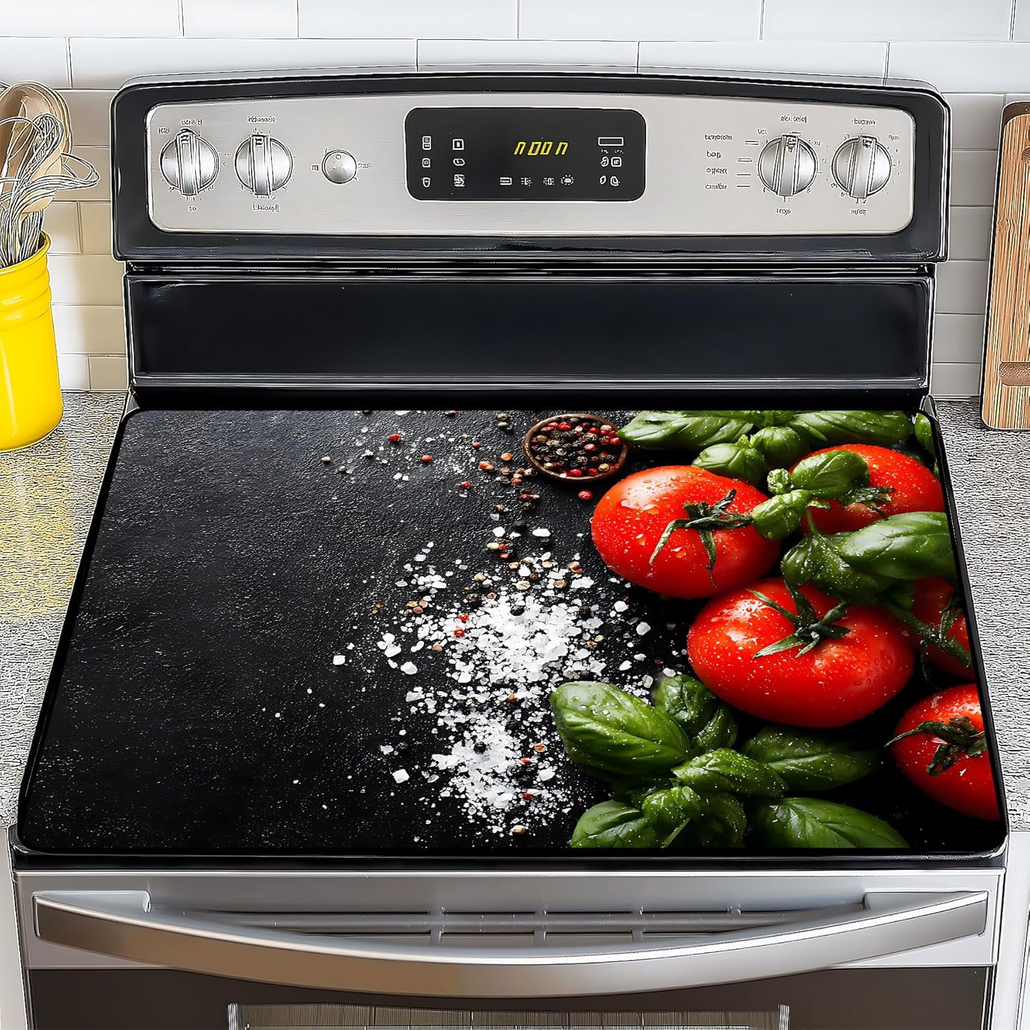 Stove Top Cover for Electric Stove 28.5x20.5 Inch Silicone Stove Topper & Protector, Scratch-Resistant Decorative Kitchen Mat for Electric/Glass Stove Top (Fresh Tomato & Spices)