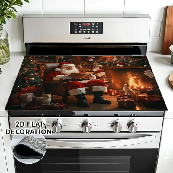 Stove Top Cover for Electric Stove 28 "x 20 ", Christmas Santa Claus Heat Resistant Glass Top Stove Cover Protector, Glass Cooktop Covers, Kitchen Flat Electric Stove Top Covers