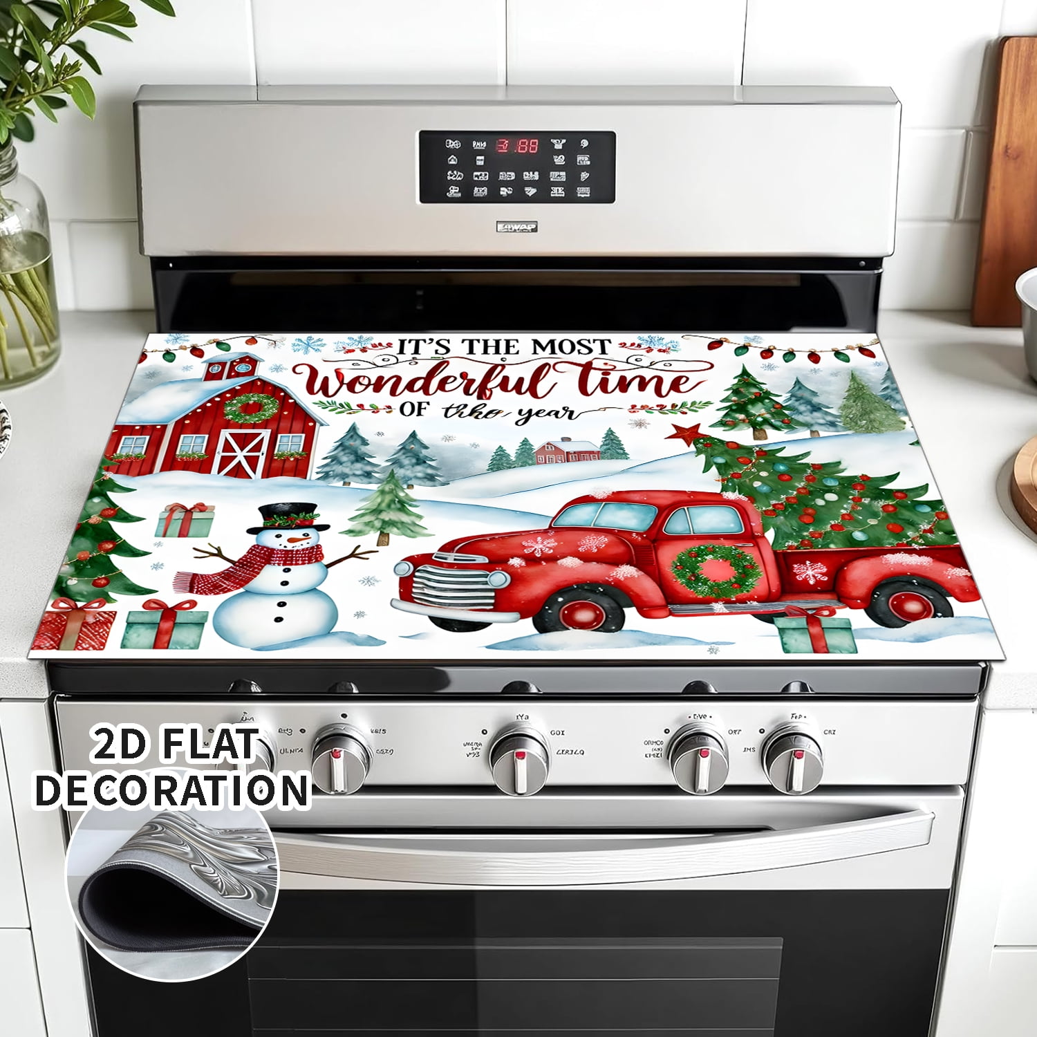 Stove Top Cover for Electric Stove 28 "x 20 ", Christmas Snowman Heat Resistant Glass Top Stove Cover Protector, Glass Cooktop Covers, Kitchen Flat Electric Stove Top Covers 1pc