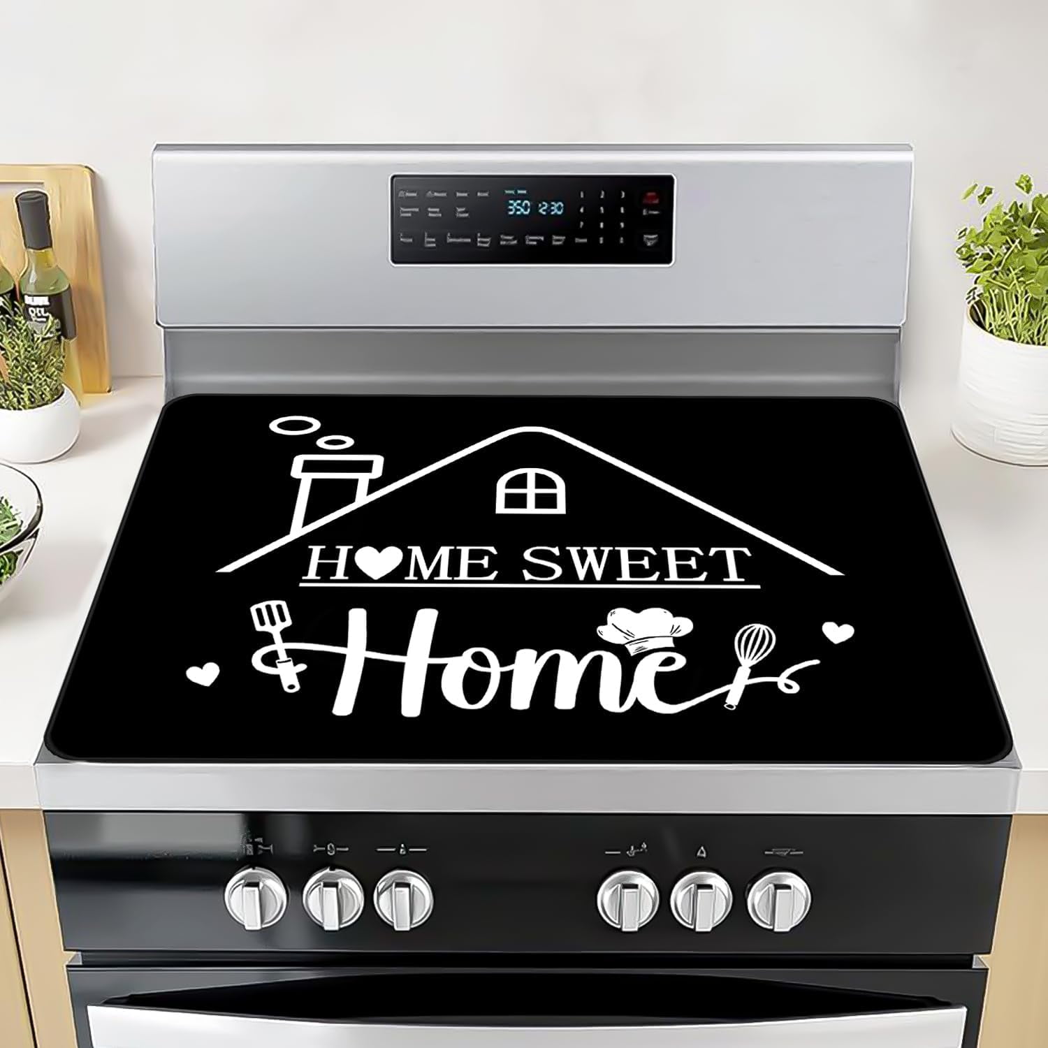 Stove Top Cover for Electric Stove 28 "x 20 ", Home Sweet Home Heat Resistant Glass Top Stove Cover Protector, Glass Cooktop Covers, Kitchen Flat Stove Top Covers for Electric Stove