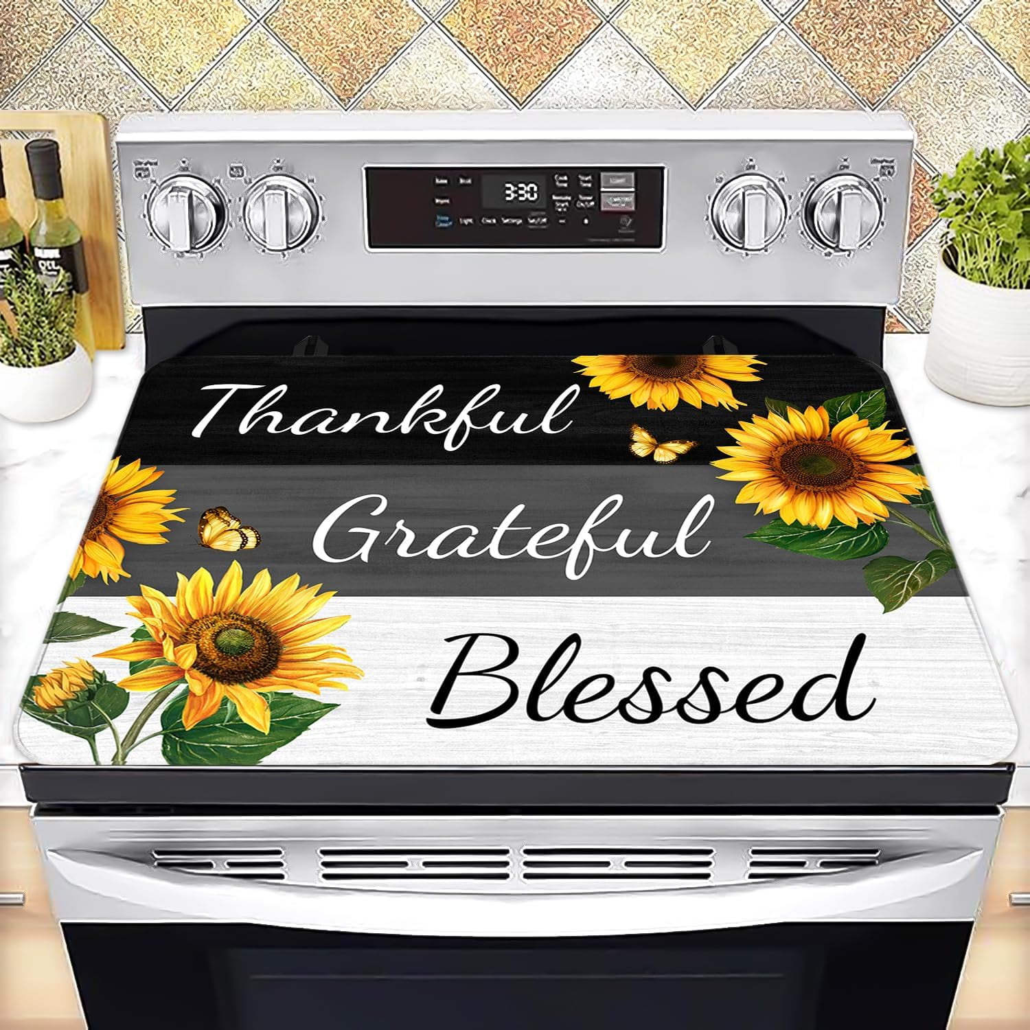 Stove Top Cover for Electric Stove 28 "x 20 ", Sunflower Heat Resistant Glass Top Stove Cover Protector, Glass Cooktop Covers, Kitchen Flat Electric Stove Top Covers