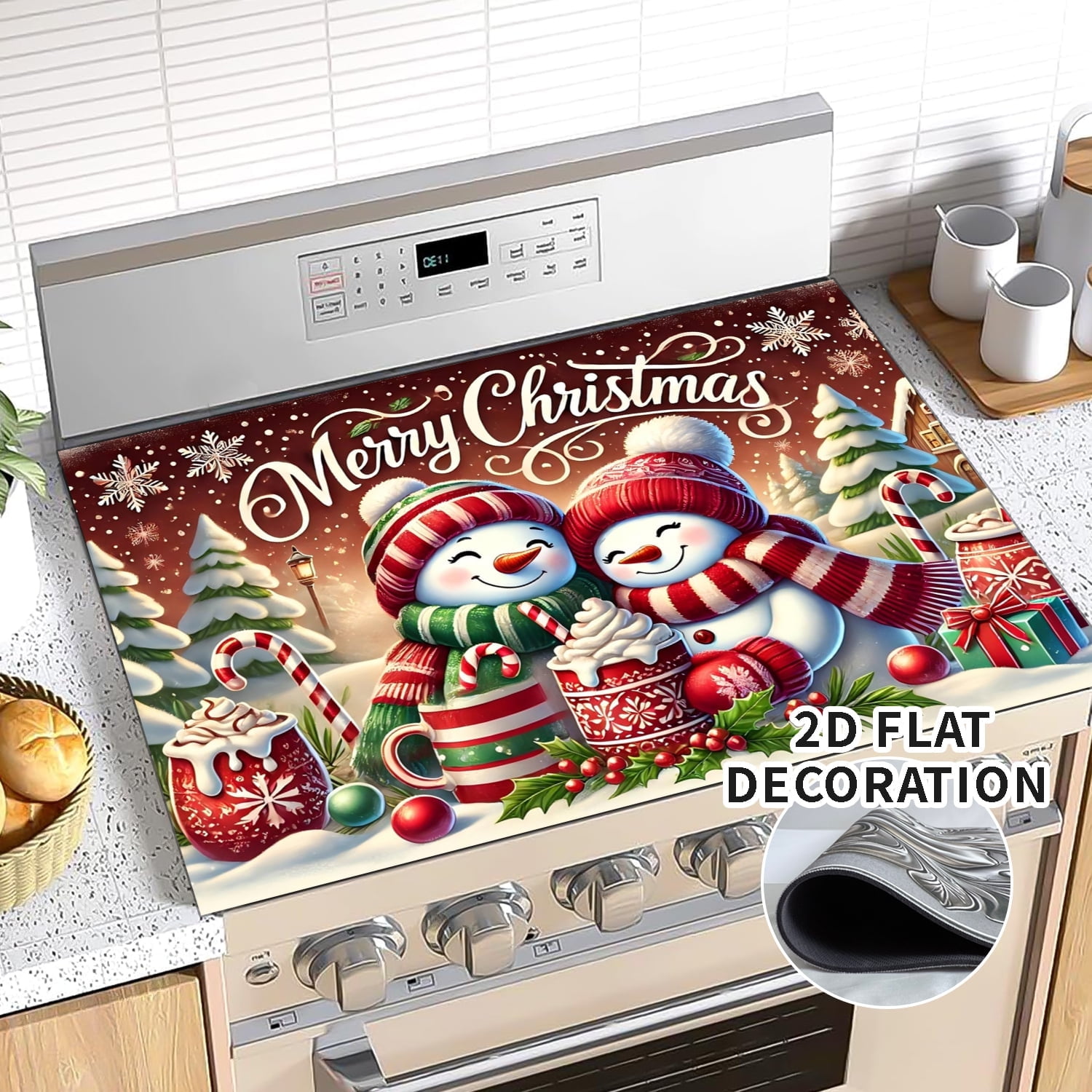 Stove Top Cover for Electric Stove – 28"x20" Christmas Snowman pattern Cooktop Protector – Heat Resistant Range Cover, Flat RV Stovetop Protector, Multipurpose Dish Drying Mat for Kitchen 1pc