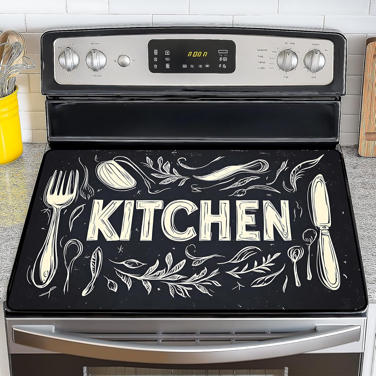 Stove Top Cover for Electric Stove,Glass Stove Top Cover, Heat Resistant Glass Cooktop Cover, Stovetop Protector, Kitchen Decor, Dish Drying Mats Cover for Ceramic Washer Top 28.5x20.5 inch