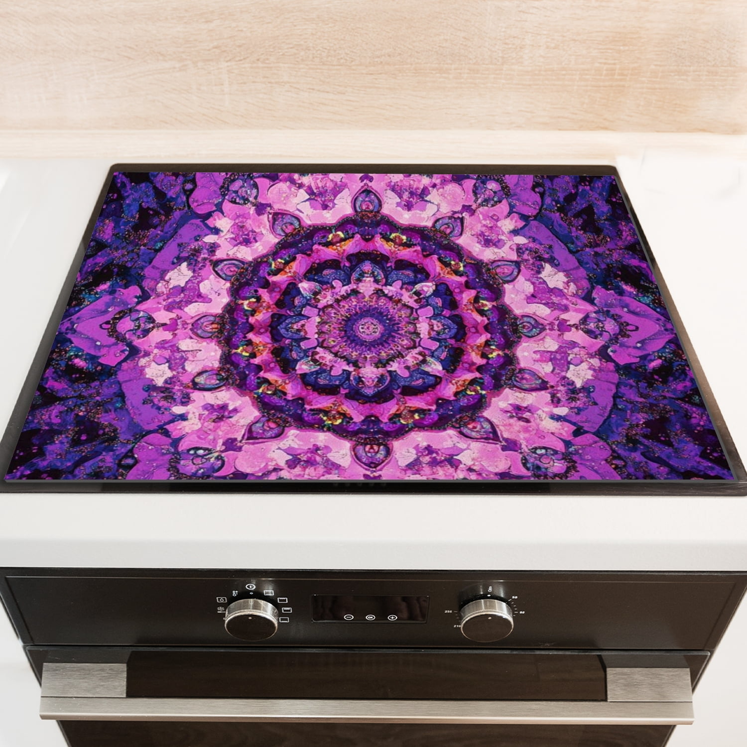 Stove Top Cover for Electric Stove, Pink Purple Floral Mandala Vintage Heat Resistant Cooktop Protector Mat, Countertop Protector Pad for Kitchen RV (28×20 Inch)