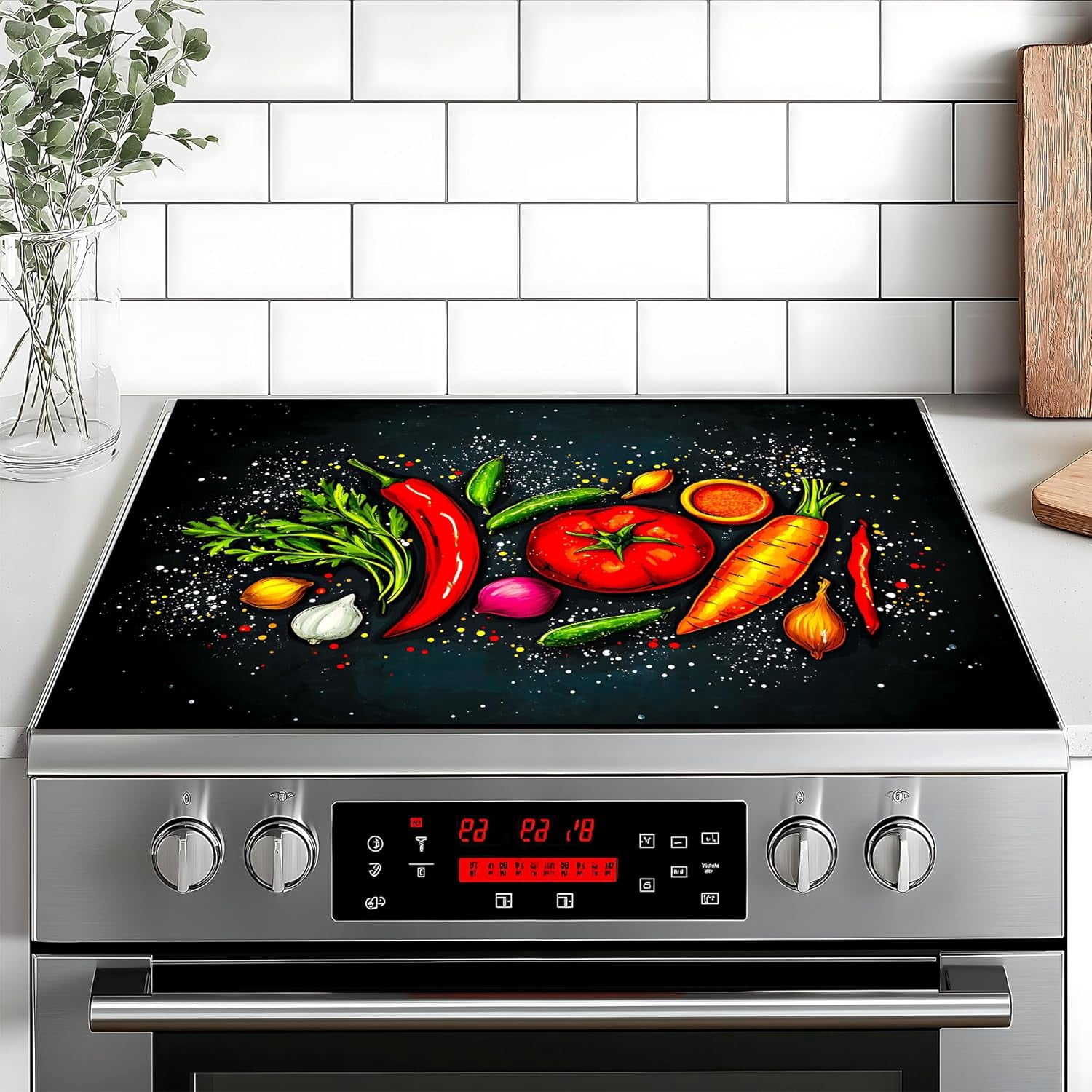 Stove Top Cover Flower Gas Stove Top Cover for Home Decoration Kitchen Pad Non-Stick Washable Cooktop Covers Countertop Protector Keep Stove Clean (Vegetable, 28L"x20W")