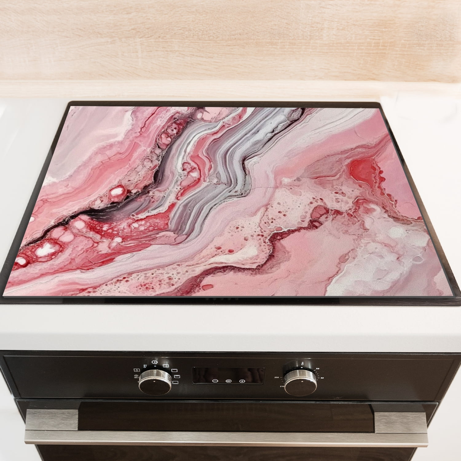 Stove Top Cover For Gas Stove, Pink Marble Print Non-Slip Ceramic Cooktop Cover, Washable Foldable Modern Decorative Mats for Kitchen RV (28×20 Inch)