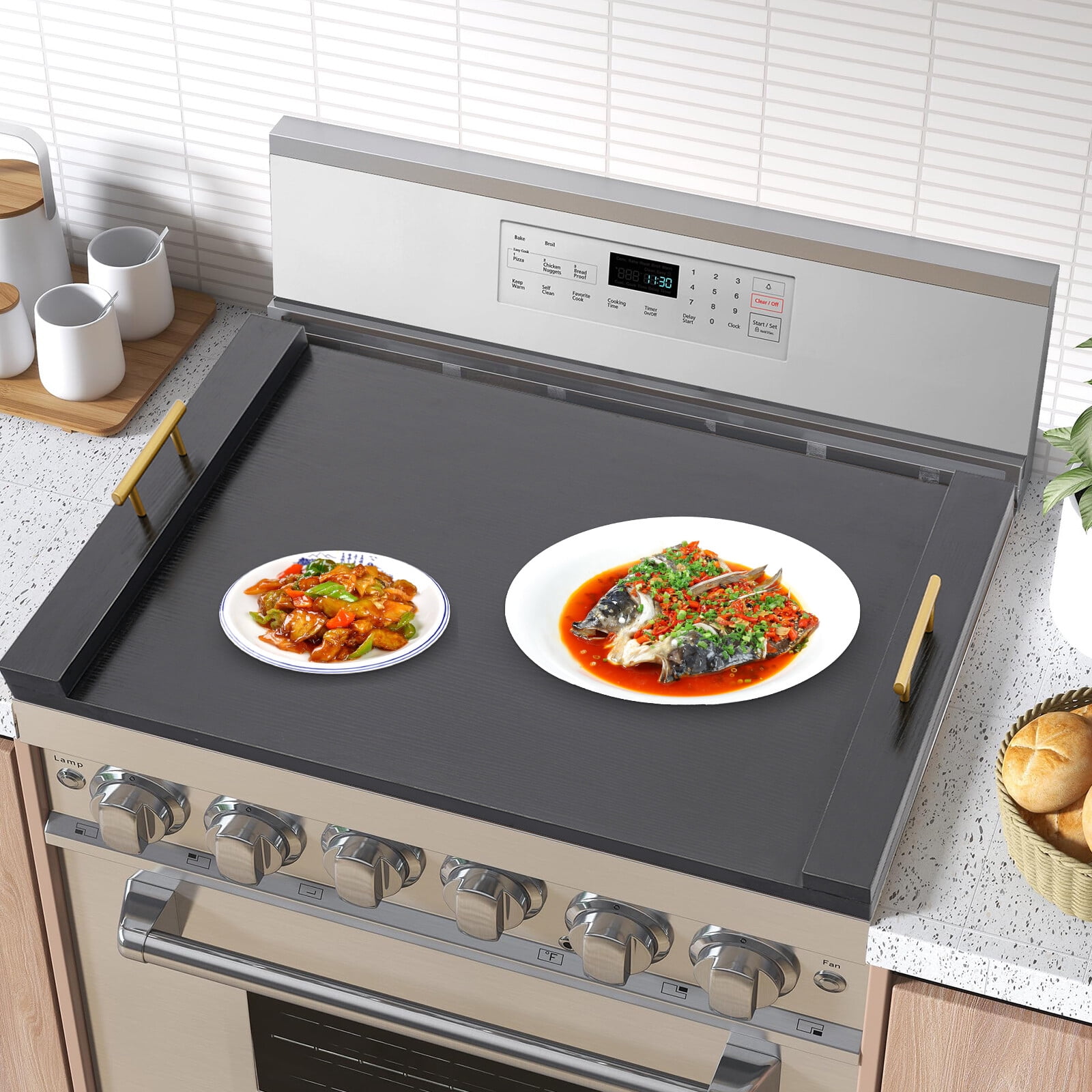Stove Top Cover Noodle Board Stove Covers with Handles 29.9*21.6*2.4in Black
