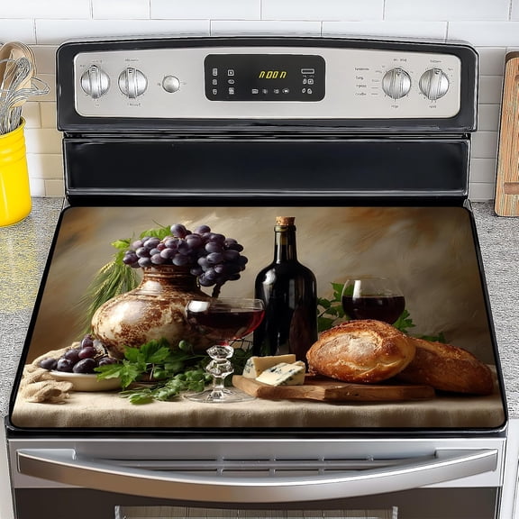 Stove Top Cover for Electric/Glass Stove, Flat Top Cooktop Protector, Electric Cooktop Cover, Extra Counter Space for Kitchen (Red Wine & Grapes)